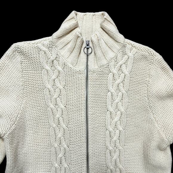 OLD NAVY Full Zip Chunky Cable Knit Lambswool Sweater Jacket in Cream SZ XL - Picture 3 of 10
